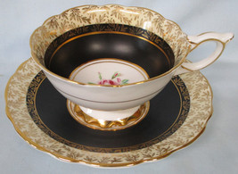 Royal Stafford Floral Matte Black &amp; Gold Tea Cup &amp; Saucer - $44.44