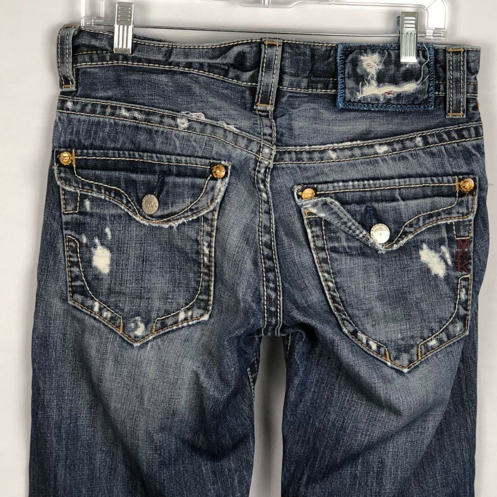 MEK Jeans Mens 30 / 30 Button Fly Destroyed Jeans Bootcut Flap Back ...