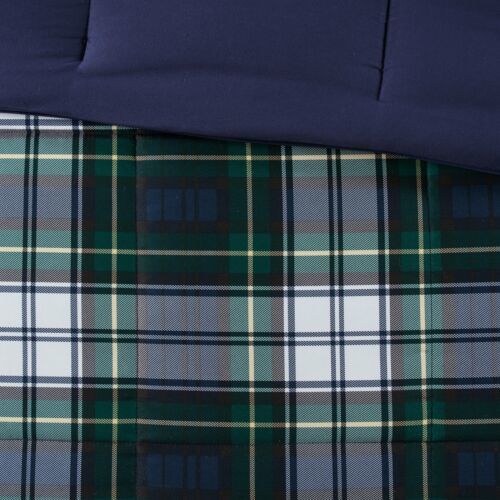 Twin XL Full Queen Cal King Bed Navy Blue Green Tartan Plaid 3 pc