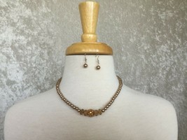 CLEARANCE---6mm Light Brown Pearl with Shamballa Bead Earrings & Necklace Set - $12.50