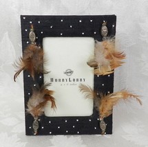 Picture Frame Black Satin Beads Feathers Hobby Lobby For 4x6 Photo 6&quot; x 8&quot; - $12.99