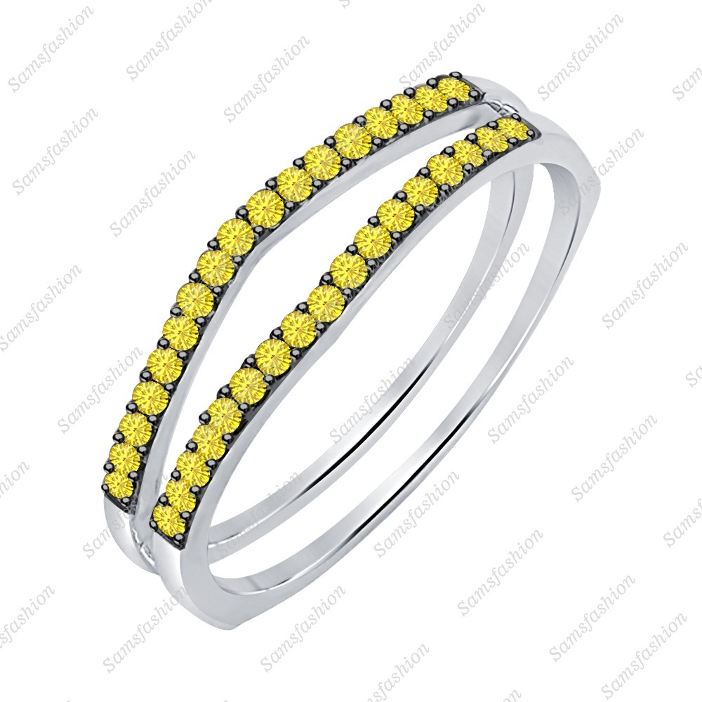 14k White Gold Over Yellow Sapphire Guard Wrap Enhancer Engagement Band Ring