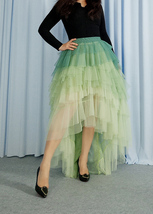 Tiered Maxi Tulle Skirt Women High low Layered Tulle Skirt Green Wedding Outfit image 7