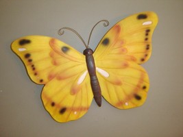 Yellow Butterfly Wall Plaque Garden Home Decor Poly Stone Fence Butterflies 15" image 2