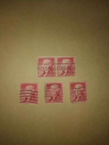Lot #1 5 Jefferson 1954 2 Cent Cancelled Postage Stamps Red USPS Vintage VTG - $19.79