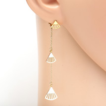 Gold Tone Drop Earrings with Dangling Chain & Shell Shaped Accents - $23.99