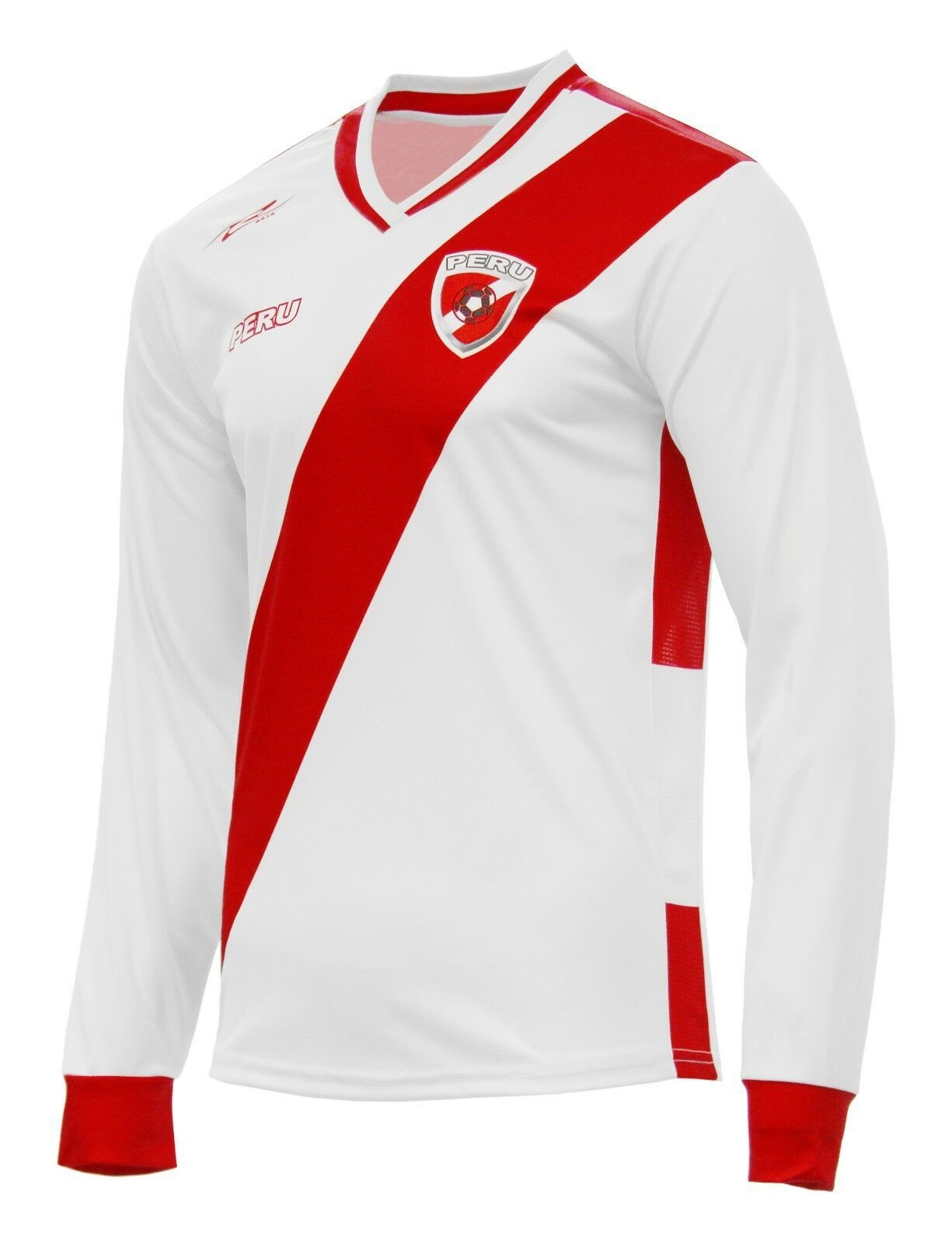 PERU Jersey New Arza Soccer White Long Sleeve For Men 100 Polyester Men