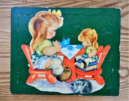 1961 Sifo Co Child &amp; Doll Tea Party Preschool Inlaid Jigsaw Puzzle Made ... - $15.00