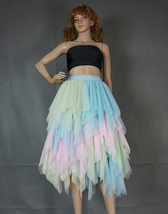 Pink Layered Tulle Midi Skirt High Waisted Midi Tulle Ruffle Skirt Custom image 5