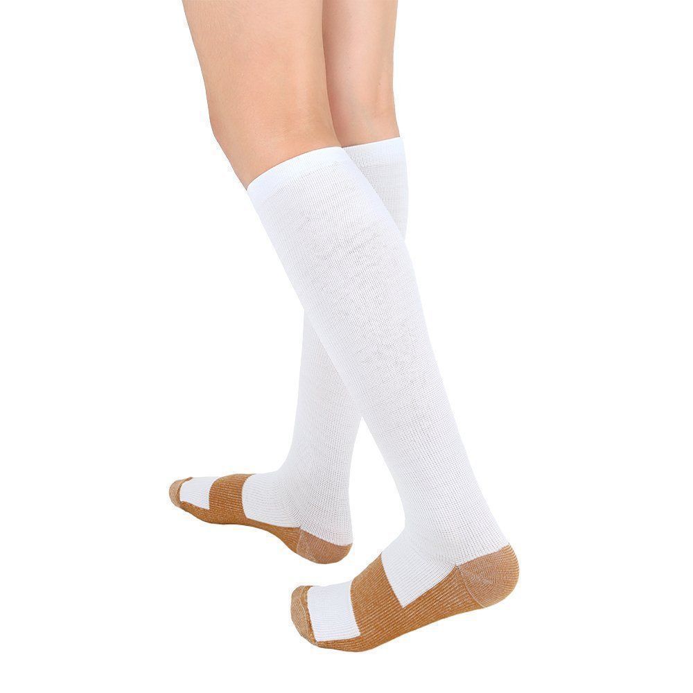 3 Pairs Copper Infused Compression Socks Graduated Unisex. WHITE. SIZE ...