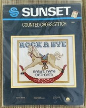Sunset ROCK A BYE Rocking Horse Baby Birth Counted Cross Stitch Kit 8x10 In 1984 - $17.47