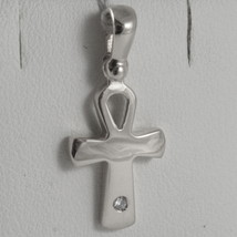 SOLID 18K WHITE GOLD CROSS, CROSS OF LIFE, ANKH, DIAMOND, 0.91 IN MADE IN ITALY image 1