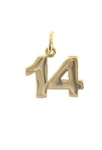 18K YELLOW GOLD NUMBER 14 FOURTEEN PENDANT CHARM, 0.7 INCHES 17 MM MADE IN ITALY image 1