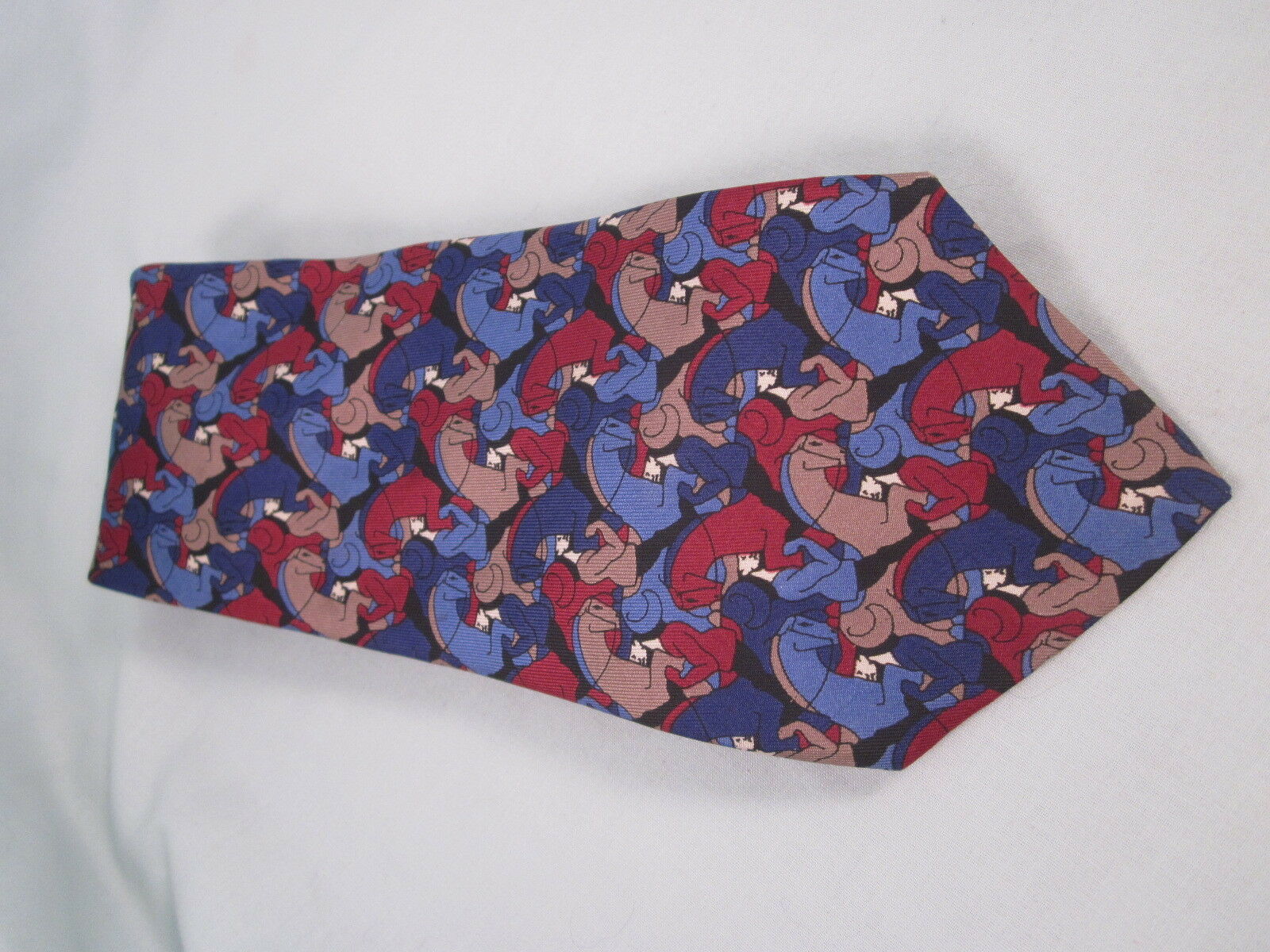 MC ESCHER Horseman Boxelder Company Silk Necktie BLUE RED