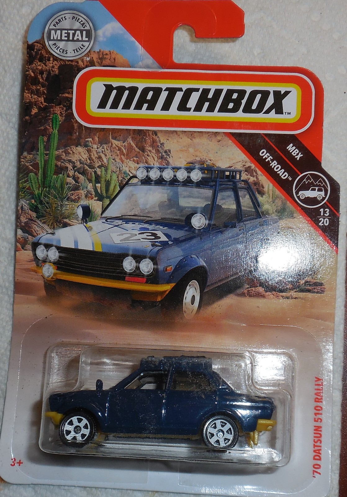 Matchbox 2019 '70 Datsun 510 Rally #73/100 MBX Off Road #13/20 Mint On Card