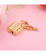 Shine Gold Plated Padlock &amp; Key with Clear Cz Charm Bead For European Br... - $20.99