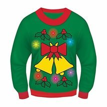 Forum Women&#39;s Musical Light Up Jingle Bells Ugly Christmas Sweater, Gree... - £33.08 GBP