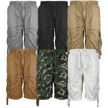 LR Scoop Men's Elastic Waist Drawstring Multi Pocket Cotton Cargo Shorts CJS-80