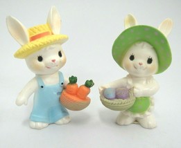 Bunny Farmers Man and Woman Rabbit Figurine w Baskets of Carrots &amp; Easte... - $8.90