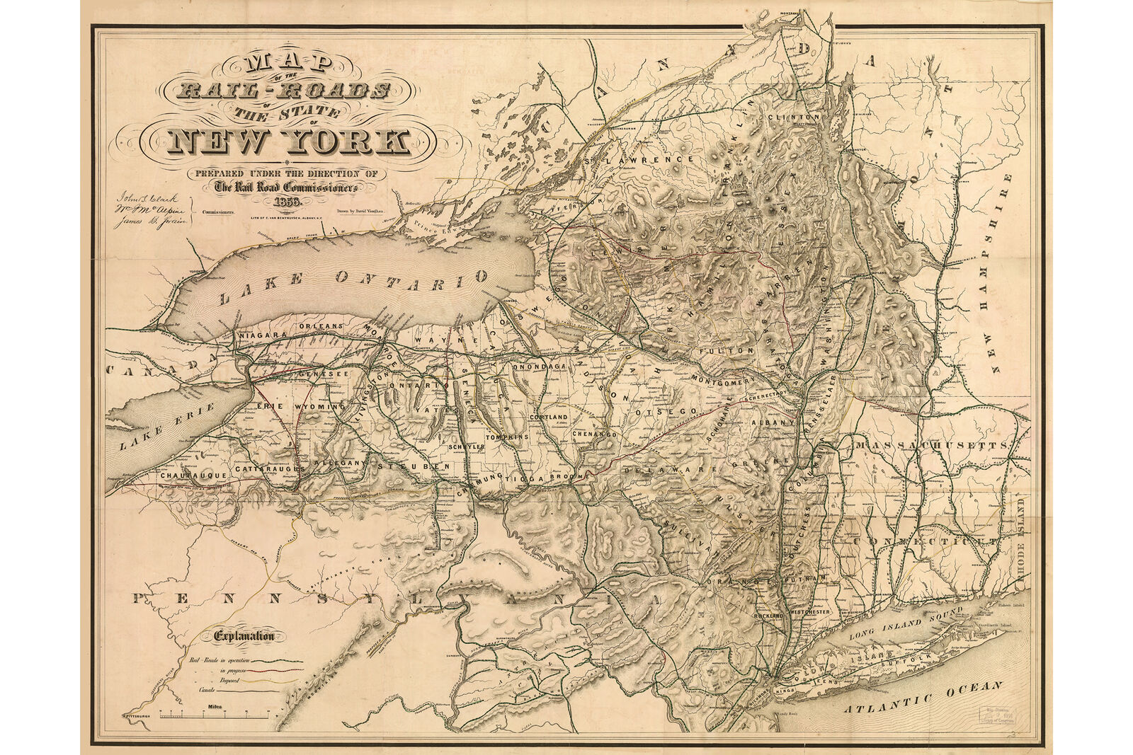 Railroad Map, New York State; Antique Map, 1856 - Posters & Prints