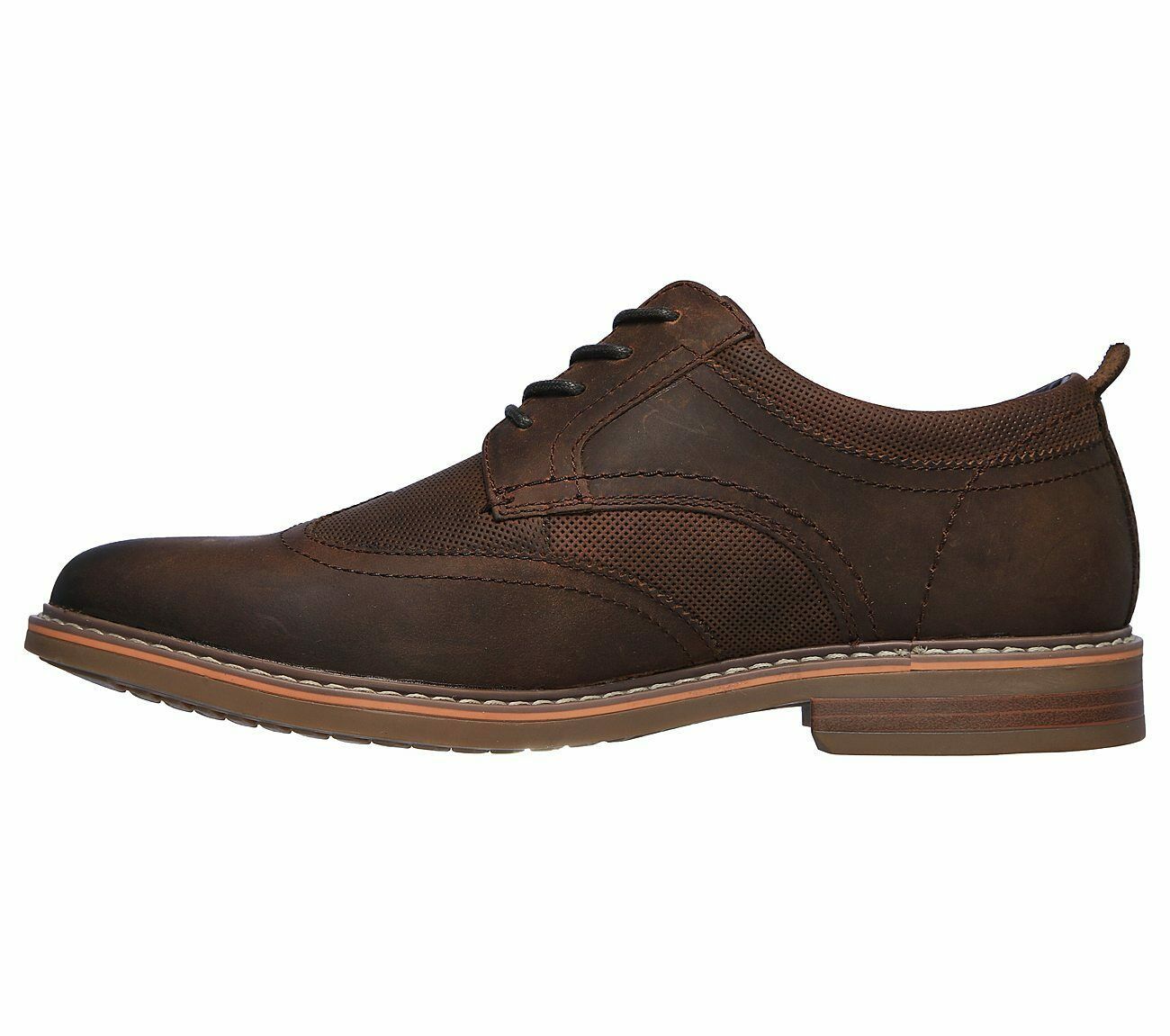 Skechers Brown Shoes Men Memory Foam wing tip Dress Casual Comfort Leather 66401 Casual Shoes
