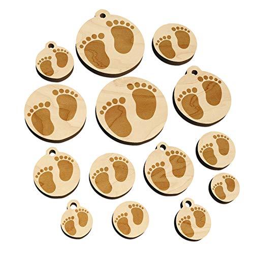 Baby Footprints Mini Wood Shape Charms Jewelry DIY Craft - 25mm (7pcs) - with Ho