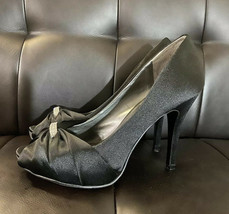 Nine West Black Satin Evening Shoes - Size Women’s US 6.5 Heels 4” - $19.79