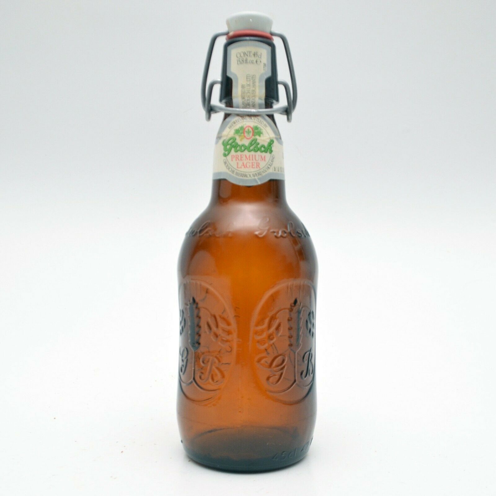 Vintage 1988 GROLSCH Beer Brown Amber Glass Bottle Empty Resealable