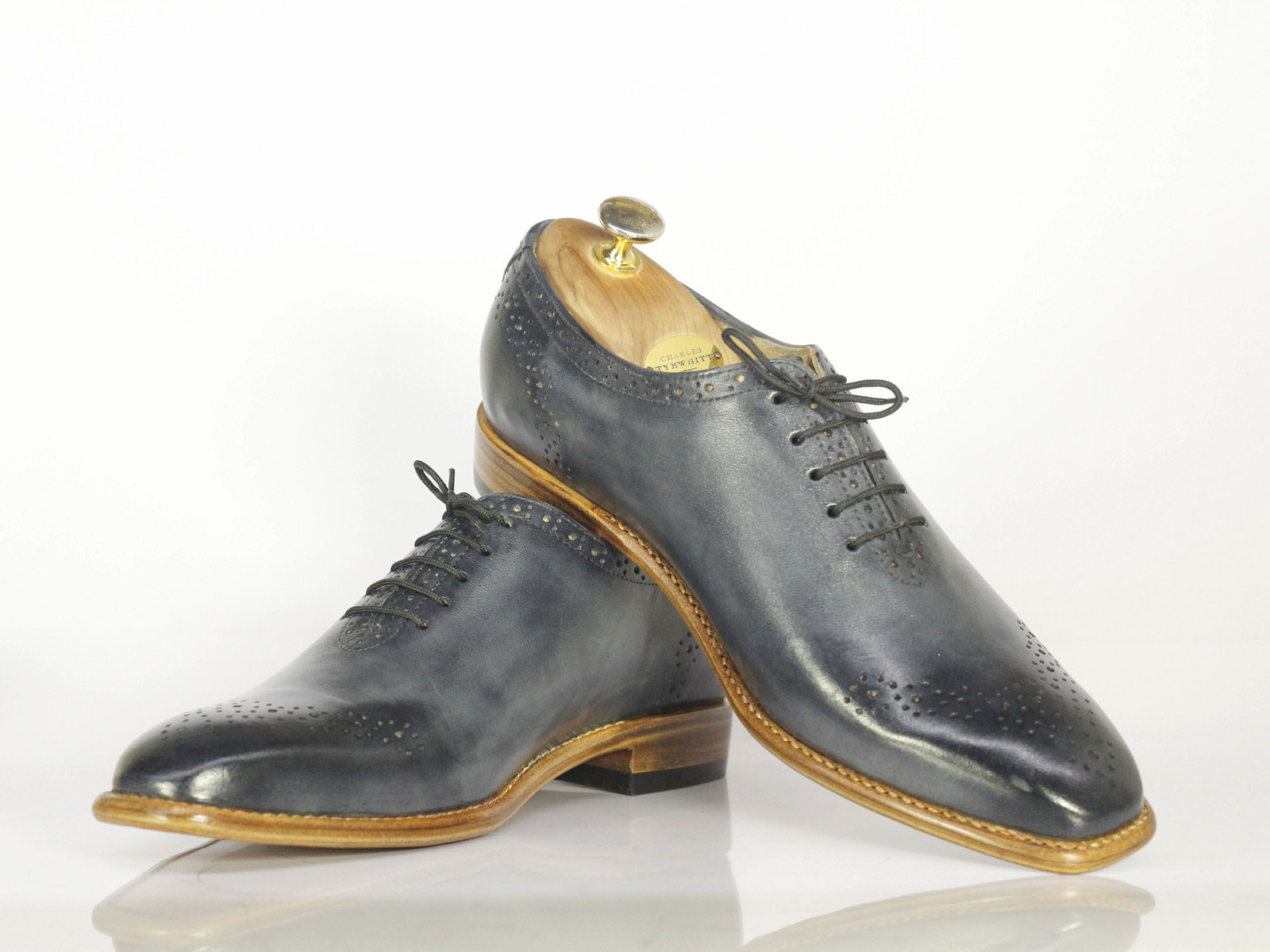 Handmade Men's Gray Brogue Toe Leather Dress Shoes, Men Designer Formal Shoes