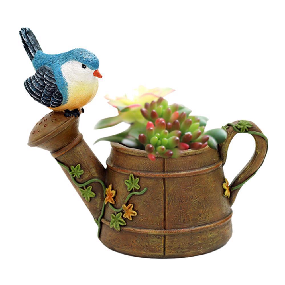 Flower Pot Resin Planter Bird Miniature Flowerpot Mini Birds Garden ...