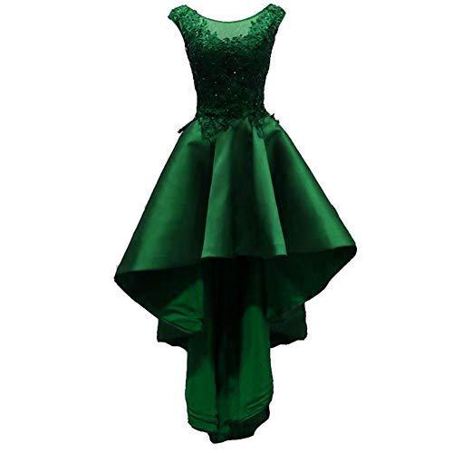 Lemai Bateau Backless Beaded Lace High Low Prom Homecoming Dresses Emerald Green