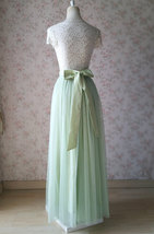 Green Floor-Length Tulle Skirt Outfit Bridesmaid Tulle Maxi Skirt Back-bow image 2