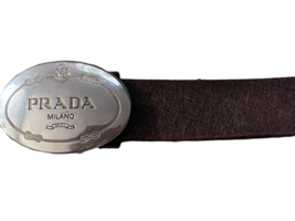 Men Prada Brown Leather Belt Silver Tone Milano Buckle Size 36 Made in Italy image 3