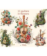 Floral Guitars clipart Watercolor png, cute guitar digital print, illust... - $3.12