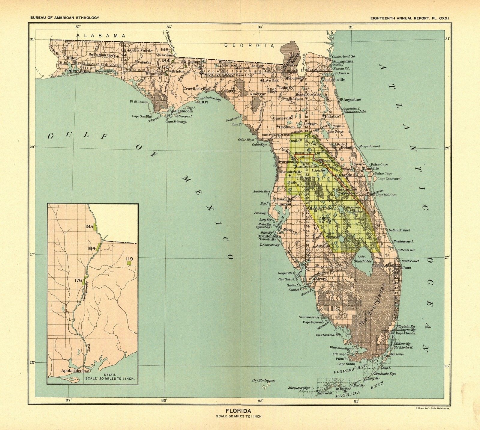 1896 map Florida United States Indian land cessions POSTER 14 ...