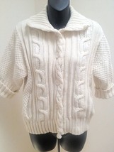 Gap S Cardigan Ivory Cable Knit 3/4 Sleeve Pockets Small Sweater - $18.61