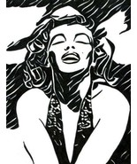 Marilyn Monroe Womans face portrait abstract ink original art drawing bl... - $29.99