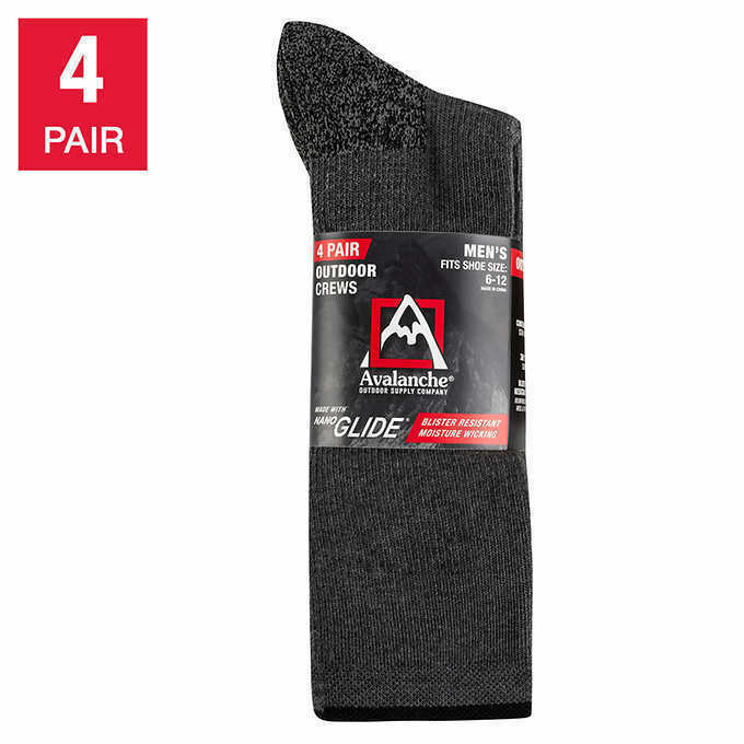 NEW Avalanche Men's Crew Sock, 4-pair SELECT COLOR FREE SHIPPING