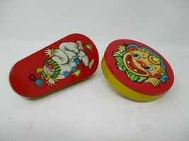 Vintage Lot of 2 U.S. Metal Toy Tin Spinning Noise Makers &quot;Clowns&quot; - $7.92