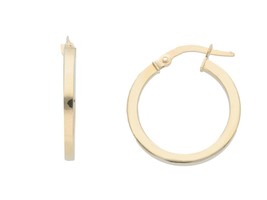 18K YELLOW GOLD CIRCLE EARRINGS DIAMETER 15 MM WITH SQUARE TUBE, MADE IN ITALY image 1