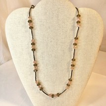 Handcrafted Beaded Necklace Brown & Pink Crystal Beads Simple Long Jewelry NEW - $24.75