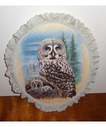 Vintage Owl Picture Wood Lace Baby Owls Owlest Nest Mother White Gray - $31.56