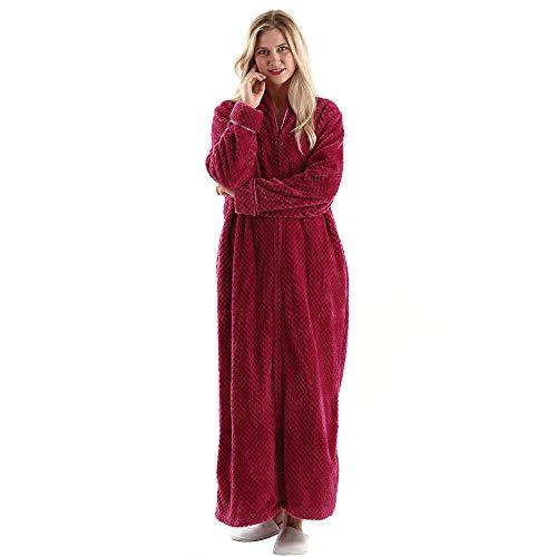 Womens Fleece Warm Robe,Cozy Fluffy Long Bathrobe,Plush Night Dressing ...