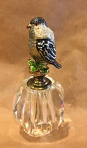 Cut Glass Cloisonné Bird Perfume Bottle 4-1/2&quot; Glass Screw On Stopper - $24.99