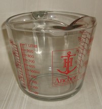 Anchor Hocking 699 Open Handle 4-Cup Large Red Lettering Glass Measuring Cup Usa - $14.84