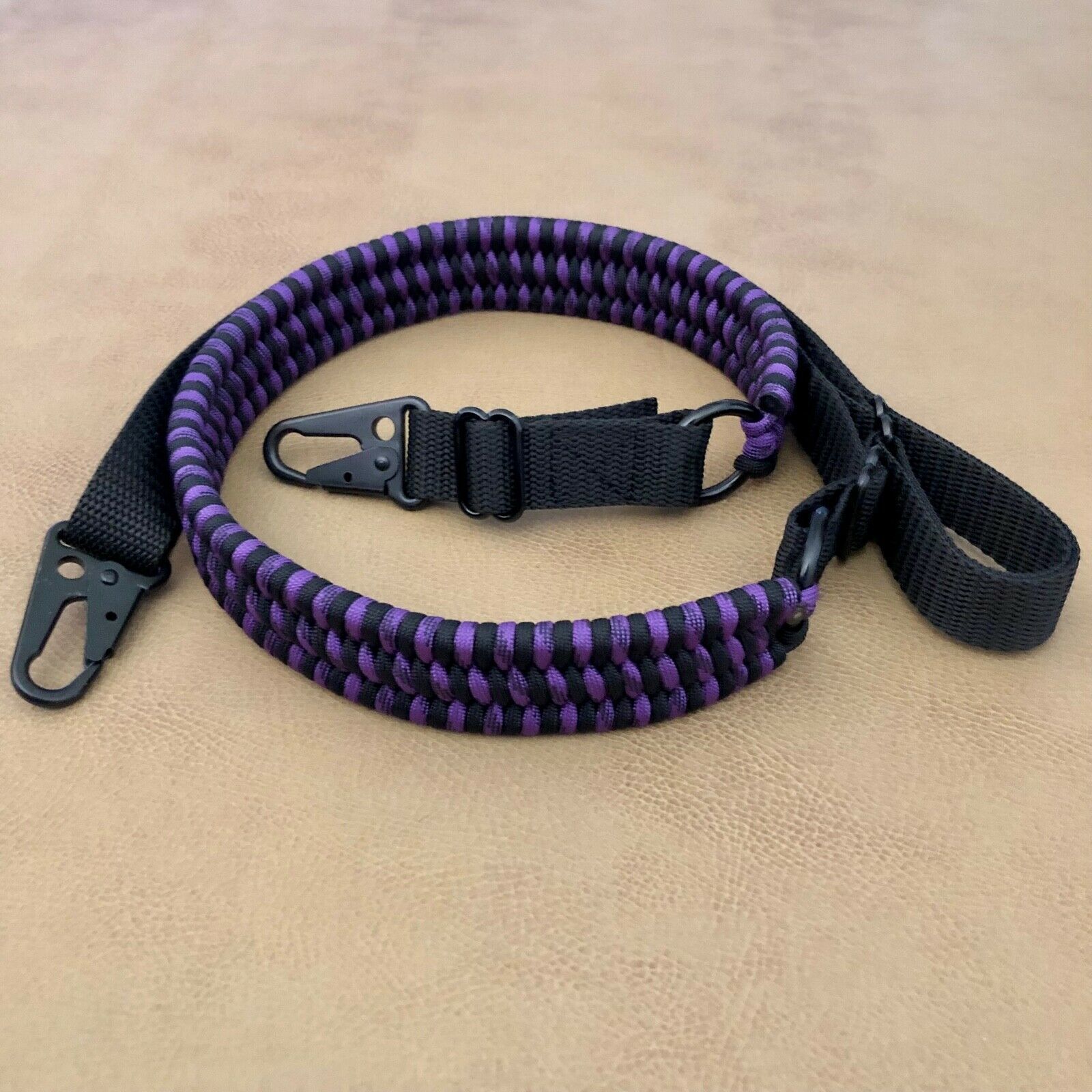 PARACORD GUN SLING SINGLE/TWO POINT NEON ORANGE/BLACK ADJUSTABLE 