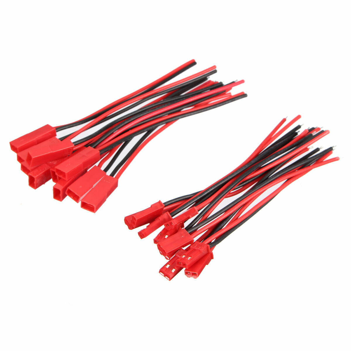 JST Male & Female Connectors Plug Cable Wire Line 2 Pins 110mm Red 10 Pairs