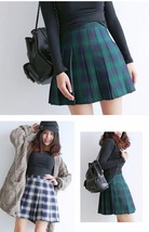 Women Girl Pleated Plaid Skirt School Style Pleated Plaid Skirt- Red Green, Plus image 3