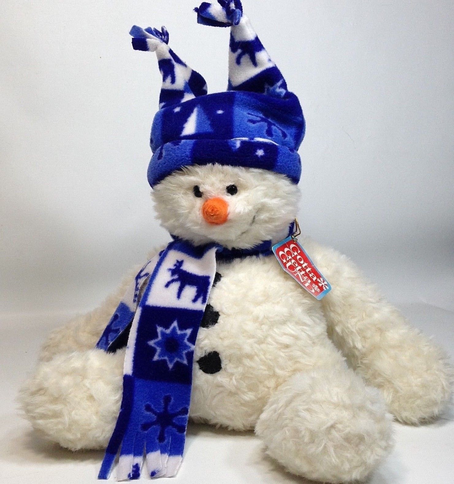 Gund Swoosh Snowman Plush wearing Hat & Scarf Deer Snowflake Design ...