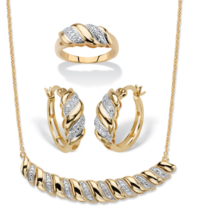 14K Gold Sterling Silver Ring Hoop Earrings Necklace Set - $284.99